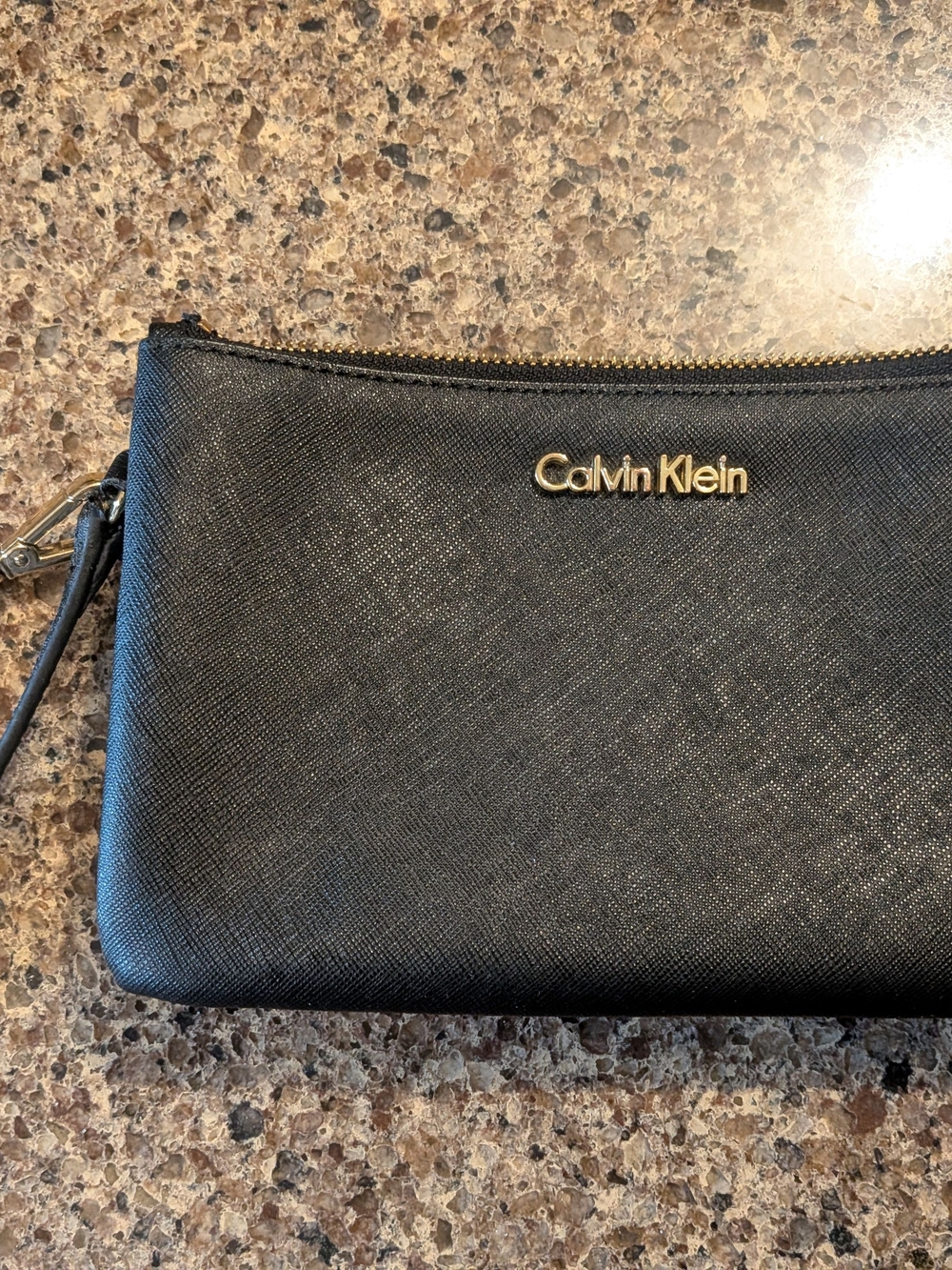 4/$45 - Calvin Klein Black Wristlet With Gold Logo And Hardware